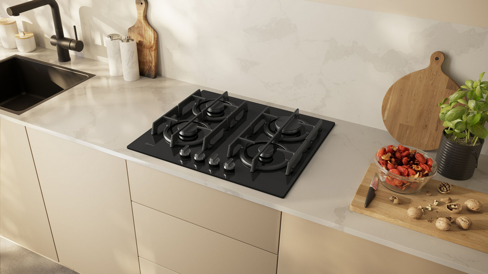 Neff T26PIP4S0 59cm Black Gas Hob | Precision FlameSelect® Cooking
