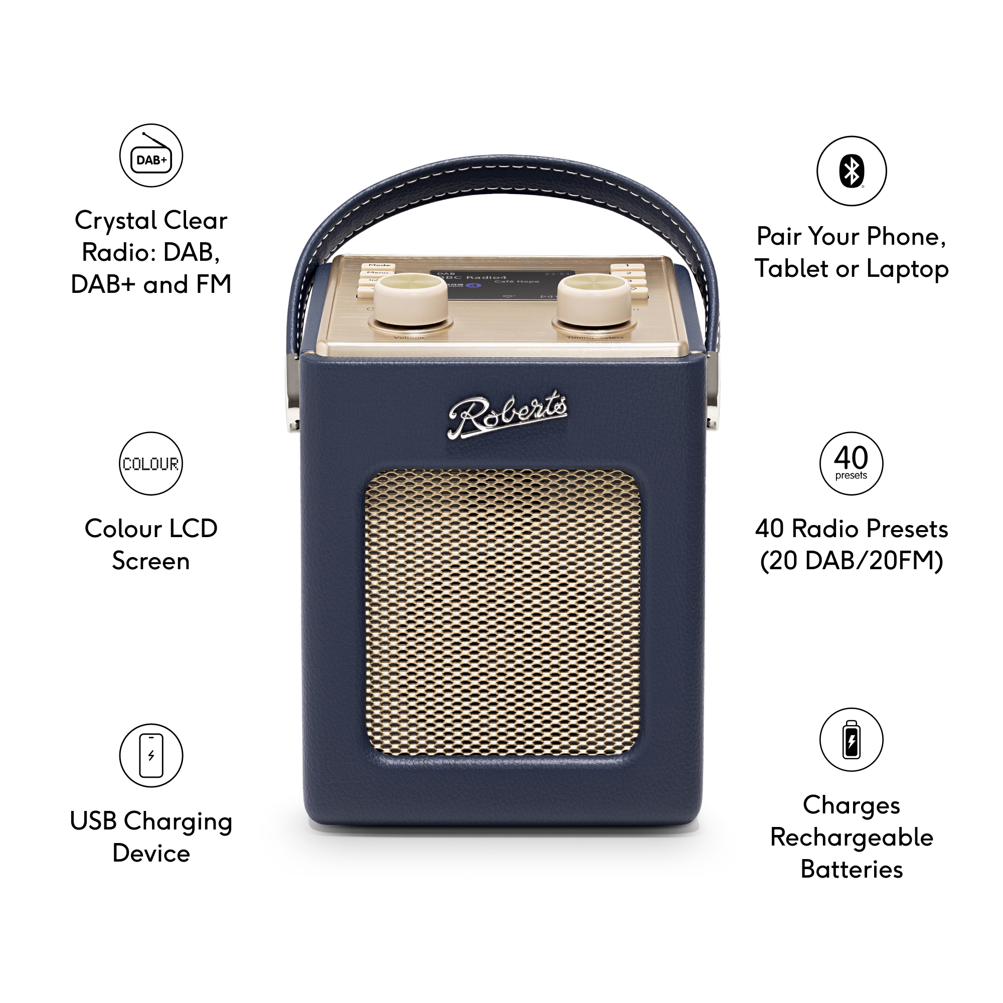 Roberts REVMINI2MB DAB+/FM Radio with Bluetooth & Colour Display The Classic. Reimagined. Roberts REVMINI2MB DAB+/FM Radio with Bluetooth & Colour Display The Classic. Reimagined.