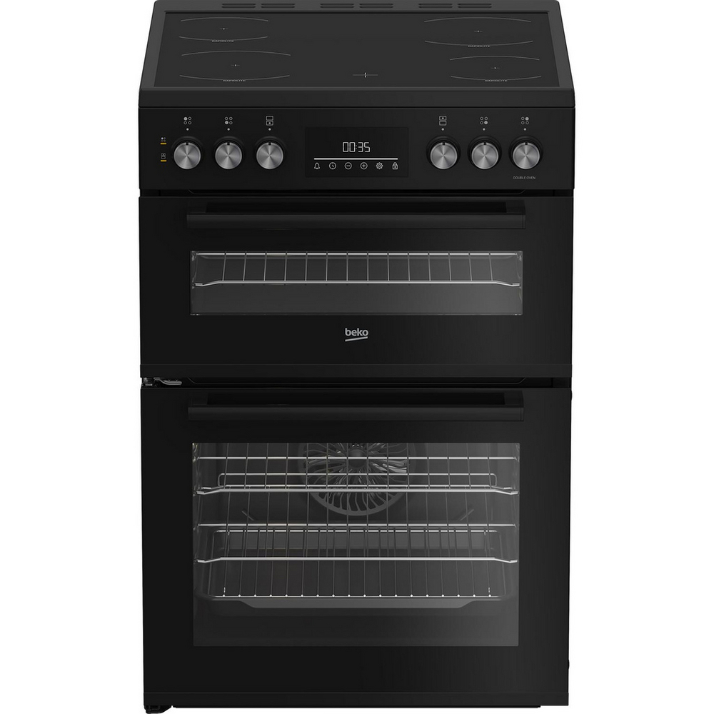 Beko EDC6731K 60cm Double Oven Electric Cooker with Vitroceramic Hob - Black