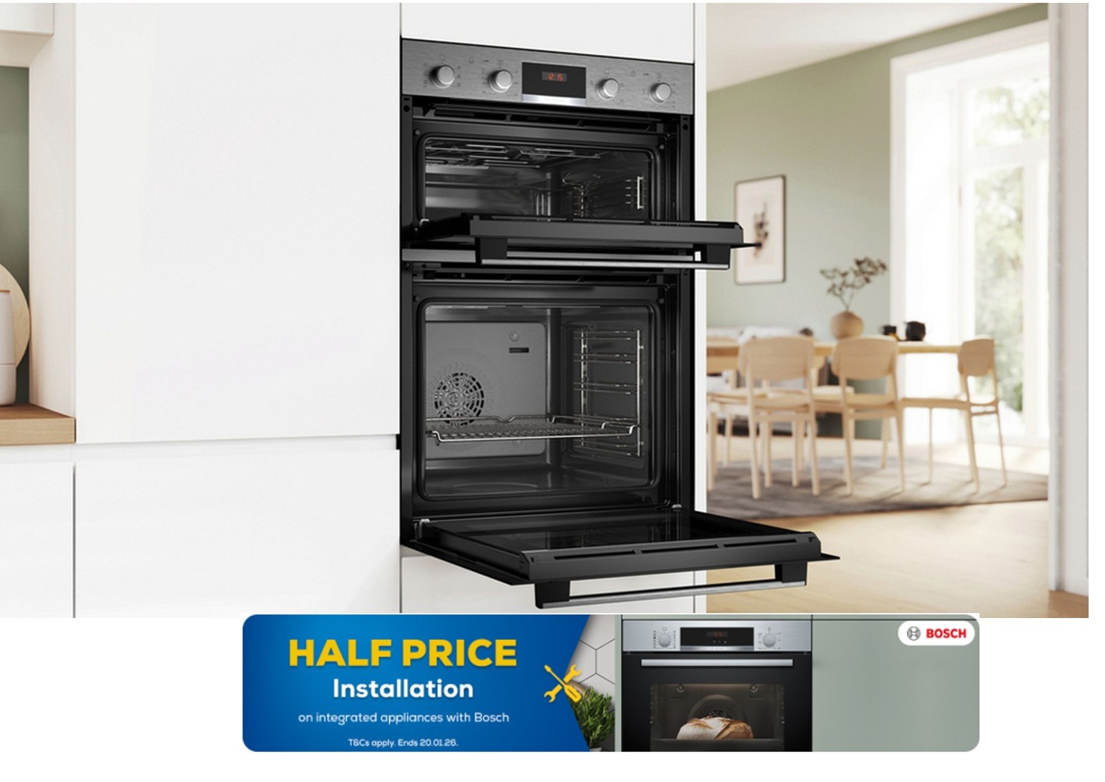 Bosch MBA533BS3B Series 4- 60cm Built In Double Oven - Stainless Steel Bosch MBA533BS3B Series 4- 60cm Built In Double Oven - Stainless Steel