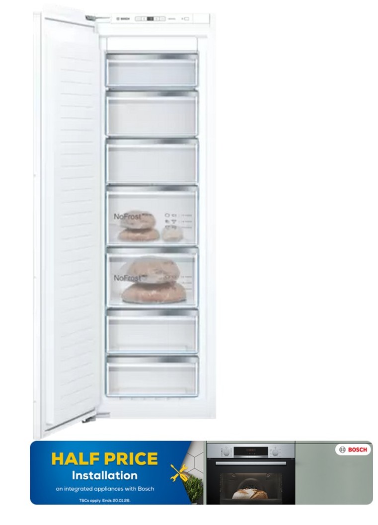 Bosch GIN81VEE0G 55.8cm Built In Total No Frost Freezer - White Bosch GIN81VEE0G 55.8cm Built In Total No Frost Freezer - White
