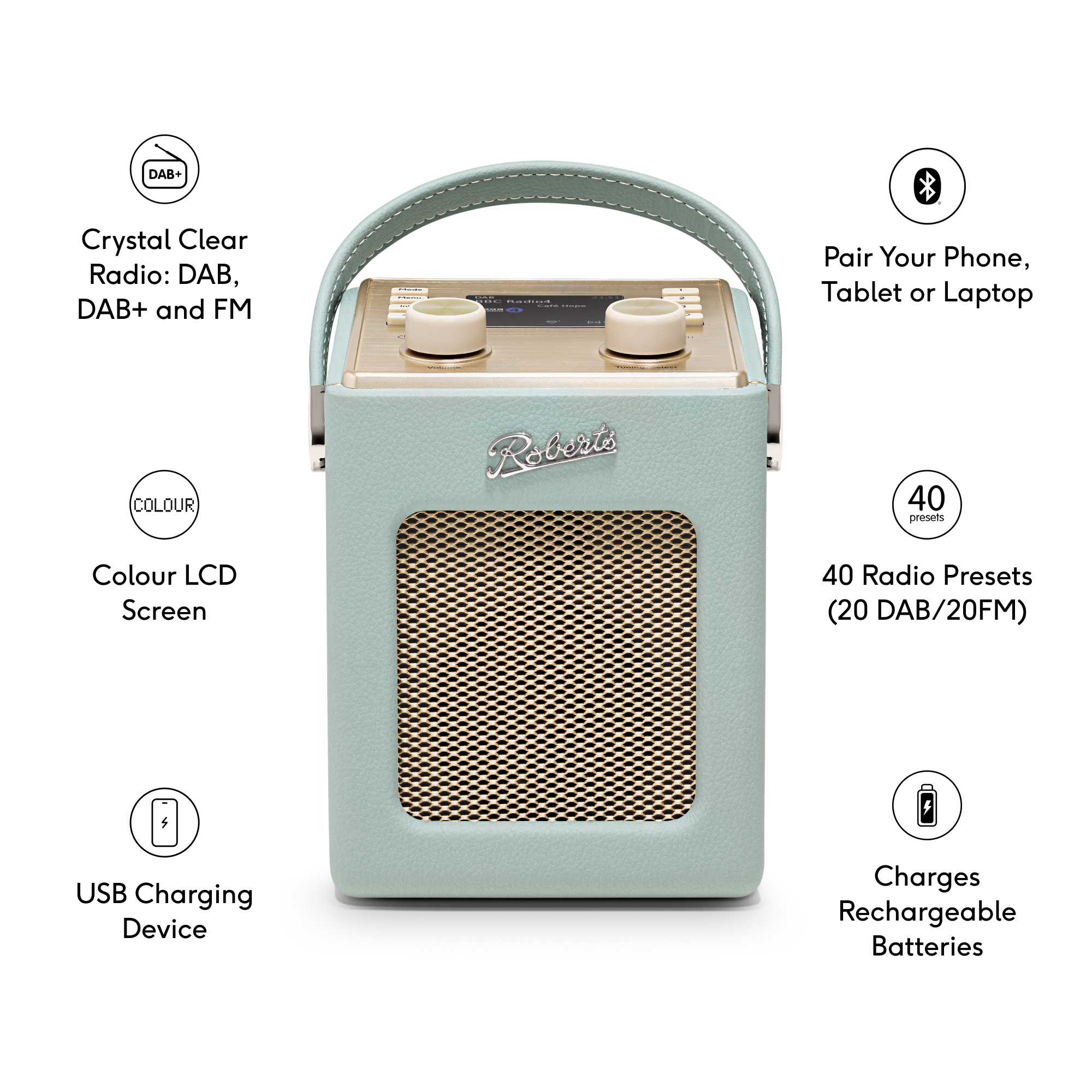 Roberts REVMINI2DE DAB+/FM Radio with Bluetooth & Colour Display The Classic. Reimagined. Roberts REVMINI2DE DAB+/FM Radio with Bluetooth & Colour Display The Classic. Reimagined.