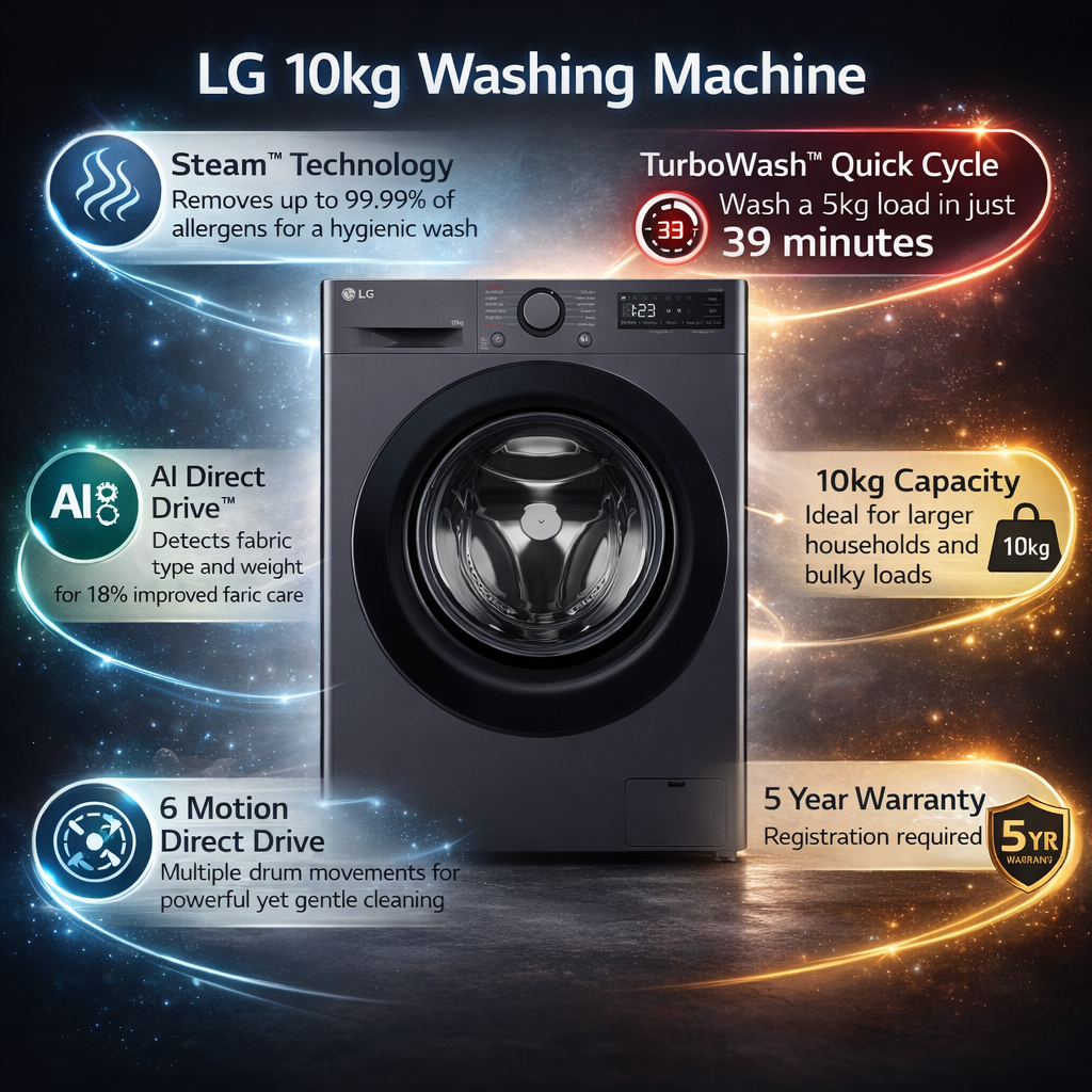 LG F4Y510GBLN1 10kg 1400 Spin Washing Machine - Slate Grey