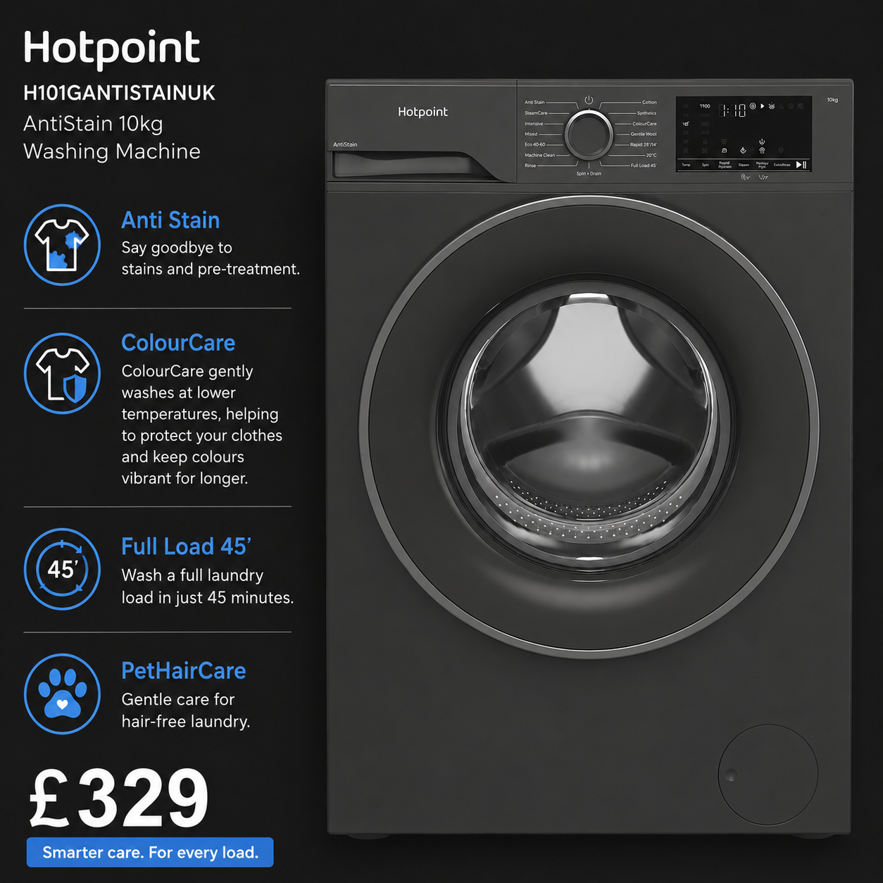 Hotpoint H101GANTISTAINUK AntiStain 10kg Washing Machine with PetHairCare - Graphite Hotpoint H101GANTISTAINUK AntiStain 10kg Washing Machine with PetHairCare - Graphite