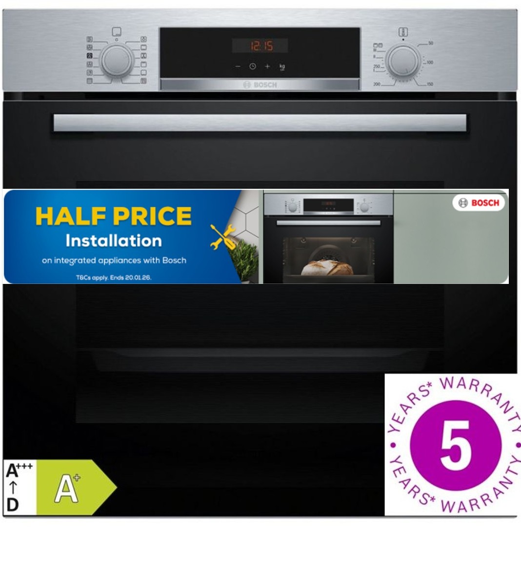 Bosch HQA574BS3B 59.4cm Built In Electric Single Oven - Stainless Steel