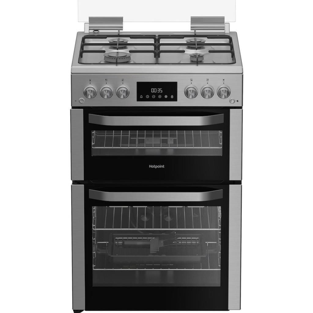 Hotpoint HDG6GDCX 60cm Gas Double Cooker with Glass Lid - Stainless Steel