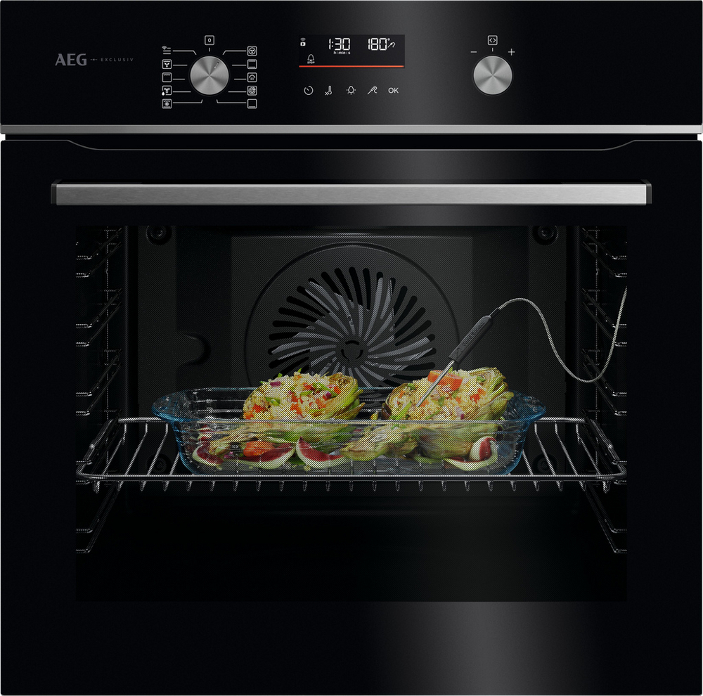 AEG GA5PB50FAB Built In Electric Single Oven - Gloss Black with Steel Trim AEG GA5PB50FAB Built In Electric Single Oven - Gloss Black with Steel Trim