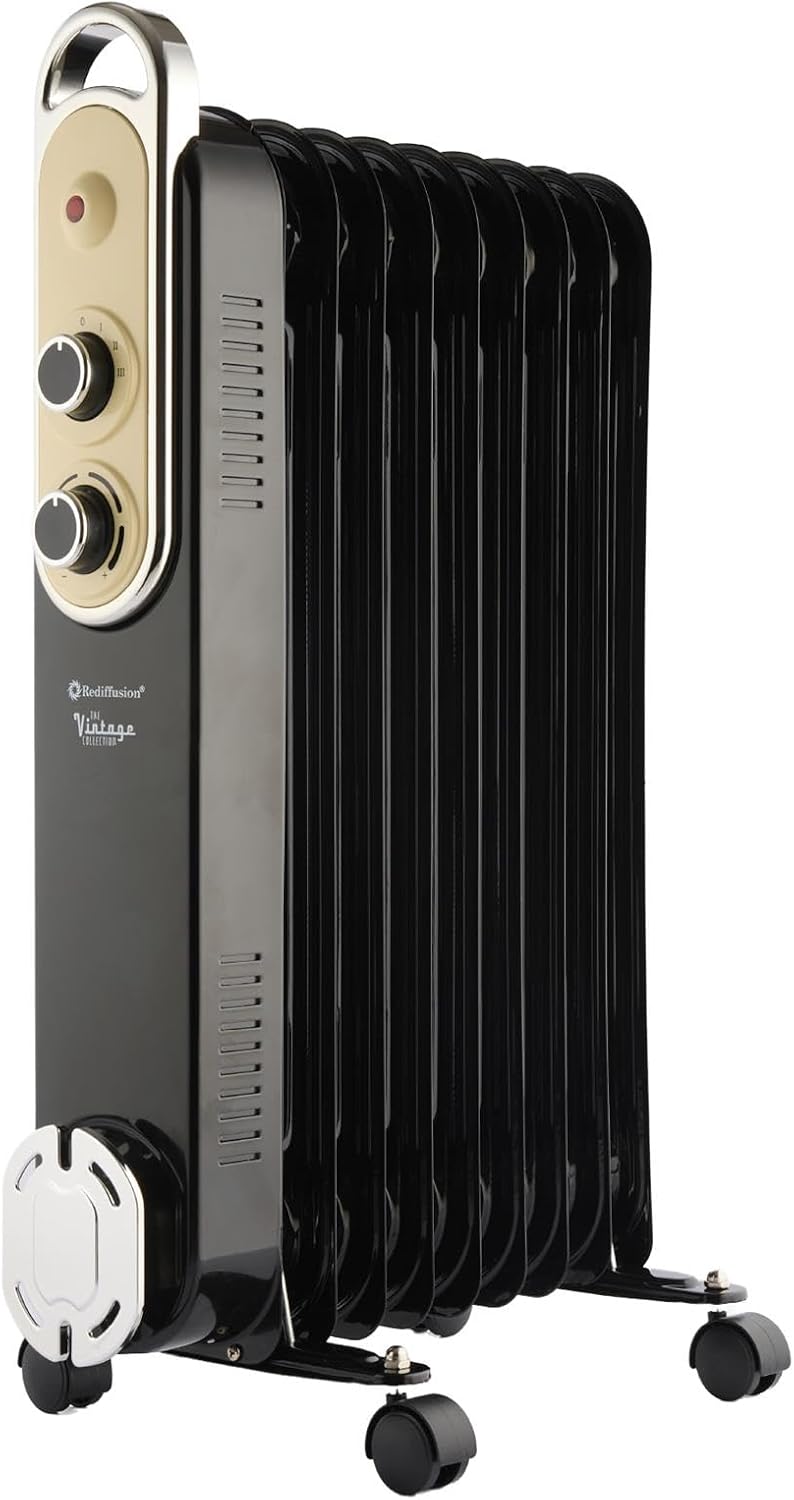 Hamilton Beach REDB14KBLKE Rediffusion REDB14KBLKE 2000W Vintage Oil-Filled Radiator – Black