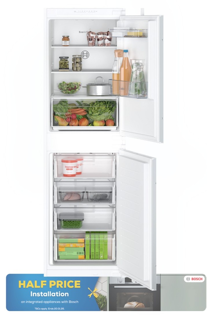 Bosch KIN85NSE0G 50/50 Integrated Frost Free Fridge Freezer Bosch KIN85NSE0G 50/50 Integrated Frost Free Fridge Freezer